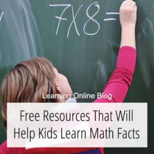 Child writing math fact on chalkboard - Free Resources That Will Help Kids Learn Math Facts