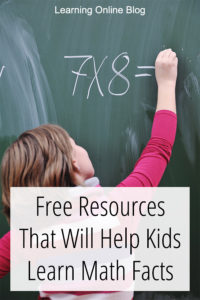 Child writing math fact on chalkboard - Free Resources That Will Help Kids Learn Math Facts