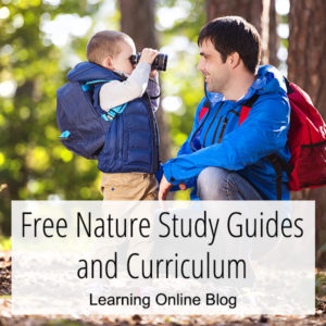 Boy looking at dad through binoculars - Free Nature Study Guides and Curriculum