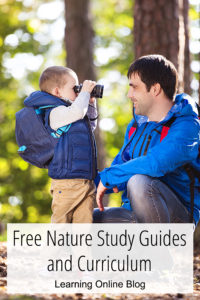 Boy looking at dad through binoculars - Free Nature Study Guides and Curriculum