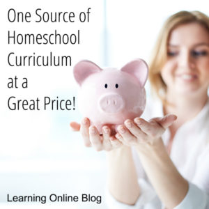 Woman holding piggy bank - One Source of Homeschool Curriculum at a Great Price