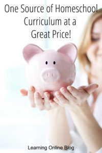 Woman holding piggy bank - One Source of Homeschool Curriculum at a Great Price