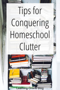 Books on a shelf - Tips for Conquering Homeschool Clutter