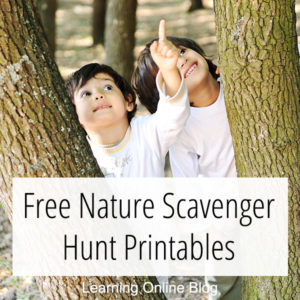 Boys looking at tree - Free Nature Scavenger Hunt Printables