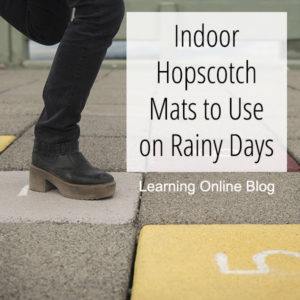 Child jumping on hopscotch rug - Indoor Hopscotch Mats to Use on Rainy Days