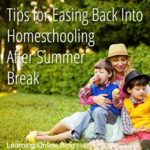 Mom sitting outside with boys - Tips for Easing Back Into Homeschooling After Summer Break