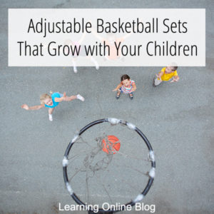 Children looking up at a basketball hoop - Adjustable Basketball Sets That Grow with Your Children