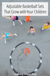 Children looking up at a basketball hoop - Adjustable Basketball Sets That Grow with Your Children