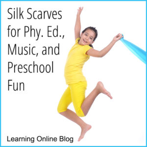 Girl jumping with scarf - Silk Scarves for Phy Ed, Music, and Preschool Fun