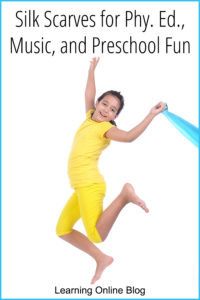Girl jumping with scarf - Silk Scarves for Phy Ed, Music, and Preschool Fun