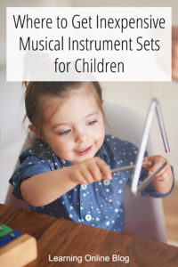 Little girl playing a triangle - Where to Get Inexpensive Musical Instrument Sets for Children