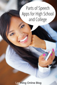Woman holding mobile phone - Parts of Speech Apps for High School and College