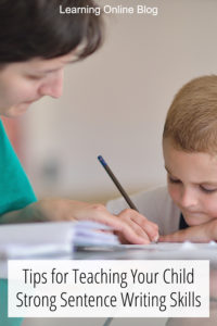Mom helping son write - Tips for Teaching Your Child Strong Sentence Writing Skills