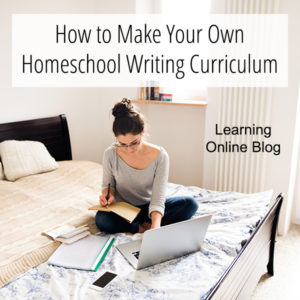 Woman sitting on bed using computer - How to Make Your Own Homeschool Writing Curriculum