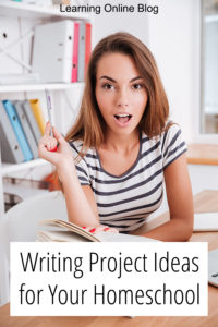 Woman holding up pen - Writing Project Ideas for Your Homeschool