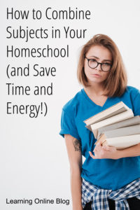 Tired woman holding books - How to Combine Subjects in Your Homeschool