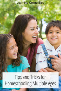 Mom hugging two children - Tips and Tricks for Homeschooling Multiple Ages