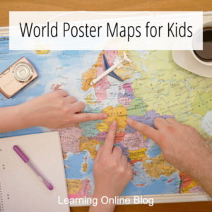 Family pointing at a map - World Poster Maps for Kids