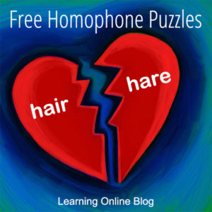 Heart with 2 homophones. Free Homophone Puzzles