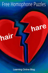 Two homophones on a heart - Free Homophone Puzzles