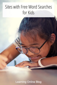 Smiling girls writing - Sites with Free Word Searches for Kids