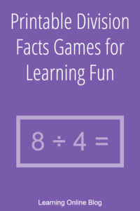 8 divided by 4 - Printable Division Facts Games for Learning Fun