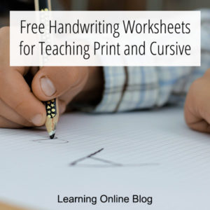 Child writing the letter A - Free Handwriting Worksheets for Teaching Print and Cursive