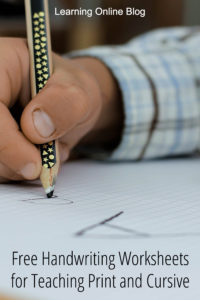 Child writing the letter A - Free Handwriting Worksheets for Teaching Print and Cursive