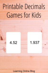 Flashcards with decimals - Printable Decimals Games for Kids