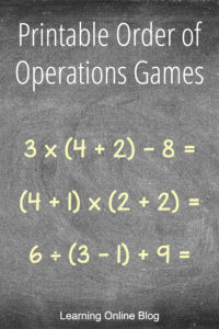 Equations - Printable Order of Operations Games